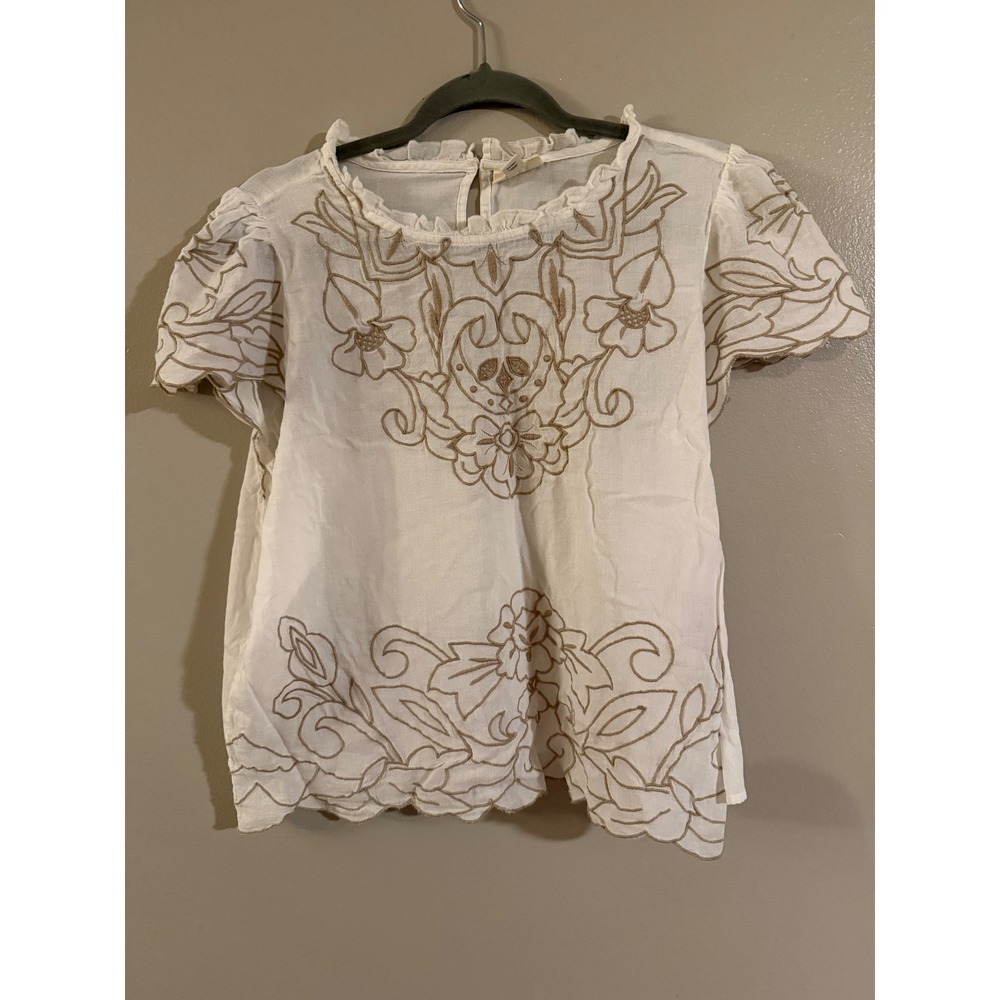 a.n.a A New Approach White Cotton Embroidered Ruffle Neck Blouse XXL